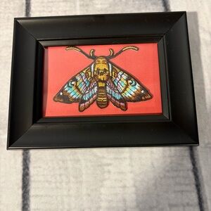 Embroidered Death's-Head Moth Patch Framed